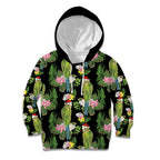 Aussie Santa Budgie Christmas Kid Hoodie Black Parakeet Tropical Floral