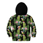 Aussie Santa Budgie Christmas Kid Hoodie Black Parakeet Tropical Floral