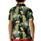 Aussie Santa Budgie Christmas Kid Polo Shirt Black Parakeet Tropical Floral