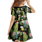 Aussie Santa Budgie Christmas Kid Short Sleeve Dress Black Parakeet Tropical Floral