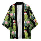 Aussie Santa Budgie Christmas Kimono Black Parakeet Tropical Floral