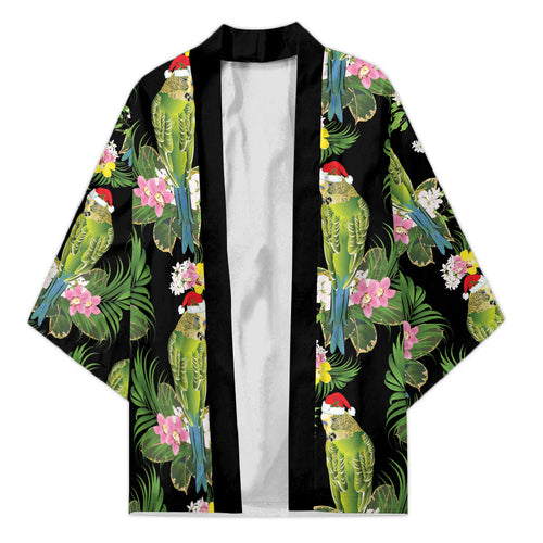 Aussie Santa Budgie Christmas Kimono Black Parakeet Tropical Floral
