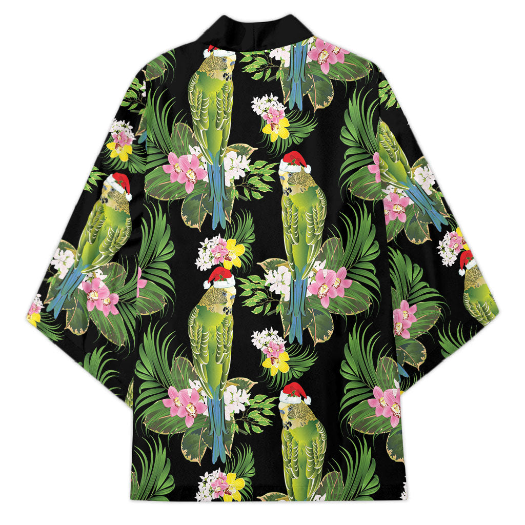 Aussie Santa Budgie Christmas Kimono Black Parakeet Tropical Floral