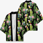 Aussie Santa Budgie Christmas Kimono Black Parakeet Tropical Floral