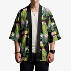 Aussie Santa Budgie Christmas Kimono Black Parakeet Tropical Floral