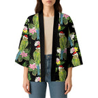 Aussie Santa Budgie Christmas Kimono Black Parakeet Tropical Floral