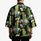 Aussie Santa Budgie Christmas Kimono Black Parakeet Tropical Floral