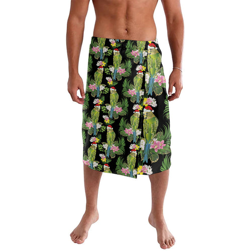 Aussie Santa Budgie Christmas Lavalava Black Parakeet Tropical Floral