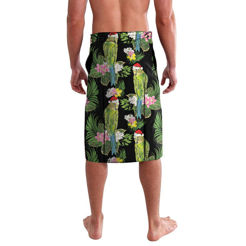 Aussie Santa Budgie Christmas Lavalava Black Parakeet Tropical Floral