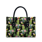 Aussie Santa Budgie Christmas Leather Bag Black Parakeet Tropical Floral