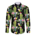 Aussie Santa Budgie Christmas Long Sleeve Button Shirt Black Parakeet Tropical Floral