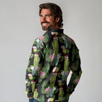 Aussie Santa Budgie Christmas Long Sleeve Polo Shirt Black Parakeet Tropical Floral