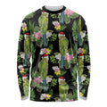 Aussie Santa Budgie Christmas Long Sleeve Shirt Black Parakeet Tropical Floral