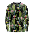 Aussie Santa Budgie Christmas Long Sleeve Shirt Black Parakeet Tropical Floral