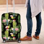 Aussie Santa Budgie Christmas Luggage Cover Black Parakeet Tropical Floral