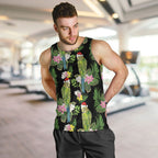 Aussie Santa Budgie Christmas Men Tank Top Black Parakeet Tropical Floral