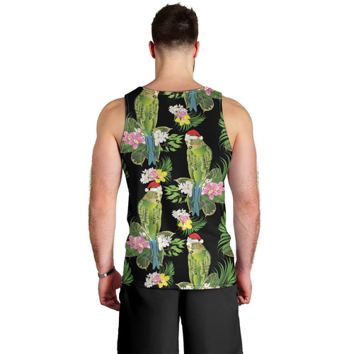 Aussie Santa Budgie Christmas Men Tank Top Black Parakeet Tropical Floral