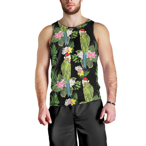 Aussie Santa Budgie Christmas Men Tank Top Black Parakeet Tropical Floral
