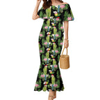 Aussie Santa Budgie Christmas Mermaid Dress Black Parakeet Tropical Floral
