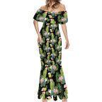 Aussie Santa Budgie Christmas Mermaid Dress Black Parakeet Tropical Floral