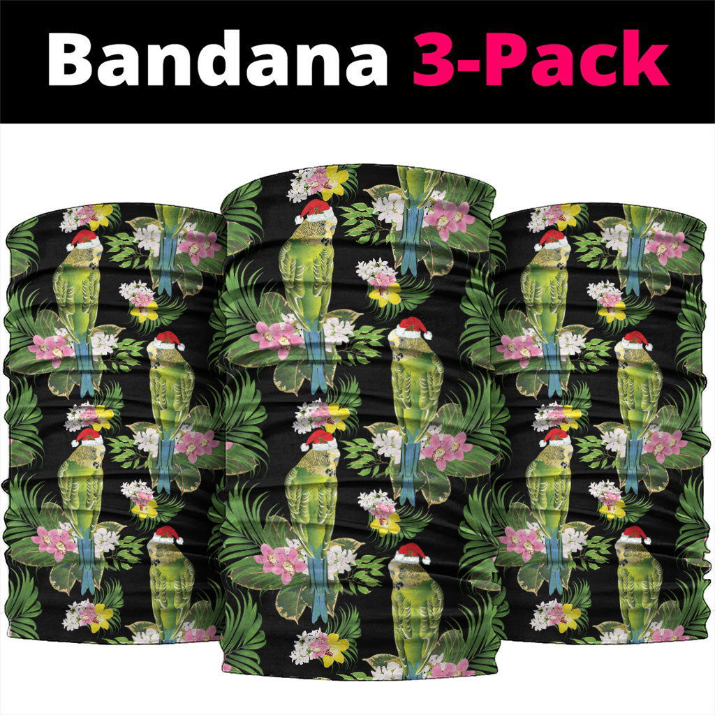 Aussie Santa Budgie Christmas Neck Gaiter Black Parakeet Tropical Floral