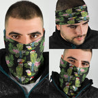 Aussie Santa Budgie Christmas Neck Gaiter Black Parakeet Tropical Floral