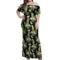 Aussie Santa Budgie Christmas Off Shoulder Maxi Dress Black Parakeet Tropical Floral