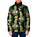Aussie Santa Budgie Christmas Padded Jacket Black Parakeet Tropical Floral