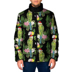 Aussie Santa Budgie Christmas Padded Jacket Black Parakeet Tropical Floral