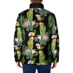 Aussie Santa Budgie Christmas Padded Jacket Black Parakeet Tropical Floral