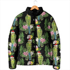 Aussie Santa Budgie Christmas Padded Jacket Black Parakeet Tropical Floral