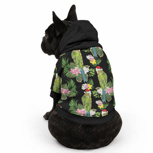 Aussie Santa Budgie Christmas Pet Hoodie Black Parakeet Tropical Floral