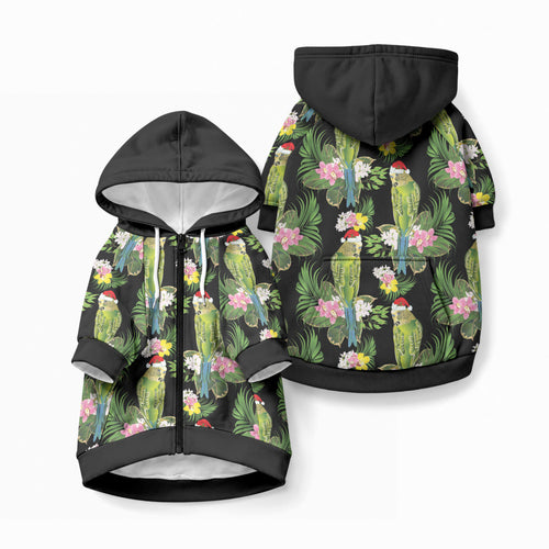 Aussie Santa Budgie Christmas Pet Hoodie Black Parakeet Tropical Floral