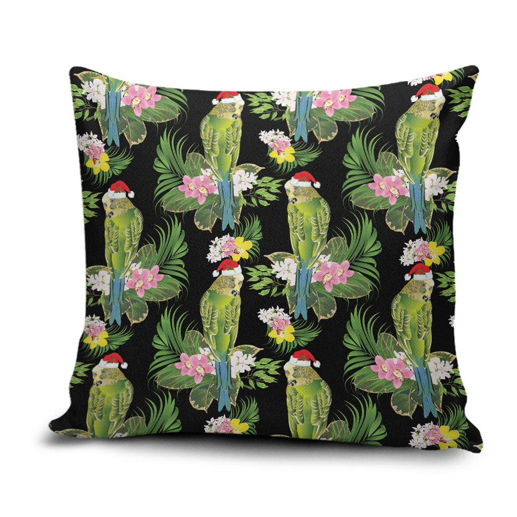 Aussie Santa Budgie Christmas Pillow Cover Black Parakeet Tropical Floral