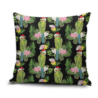Aussie Santa Budgie Christmas Pillow Cover Black Parakeet Tropical Floral