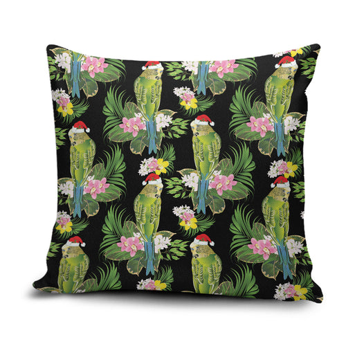 Aussie Santa Budgie Christmas Pillow Cover Black Parakeet Tropical Floral