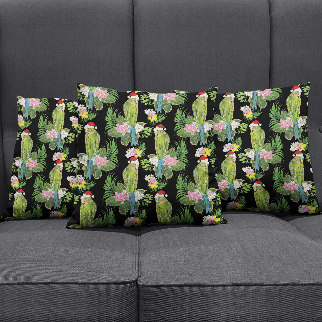 Aussie Santa Budgie Christmas Pillow Cover Black Parakeet Tropical Floral