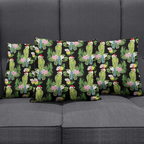 Aussie Santa Budgie Christmas Pillow Cover Black Parakeet Tropical Floral