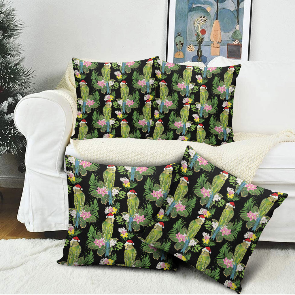 Aussie Santa Budgie Christmas Pillow Cover Black Parakeet Tropical Floral