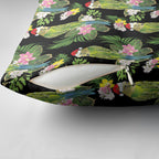 Aussie Santa Budgie Christmas Pillow Cover Black Parakeet Tropical Floral