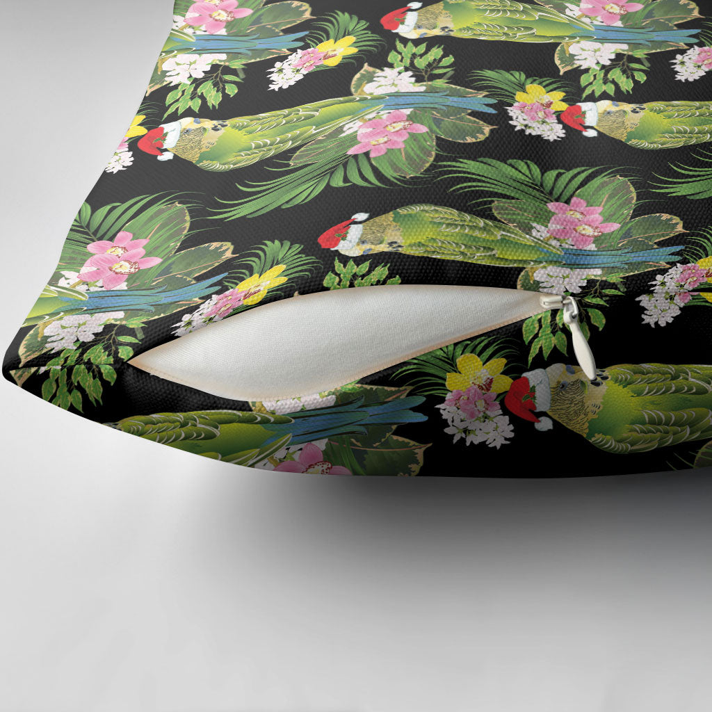 Aussie Santa Budgie Christmas Pillow Cover Black Parakeet Tropical Floral