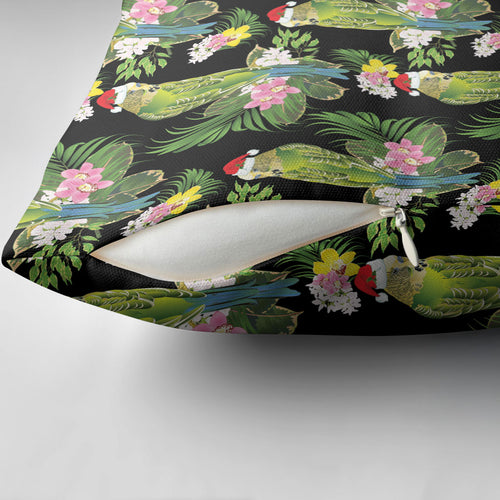 Aussie Santa Budgie Christmas Pillow Cover Black Parakeet Tropical Floral