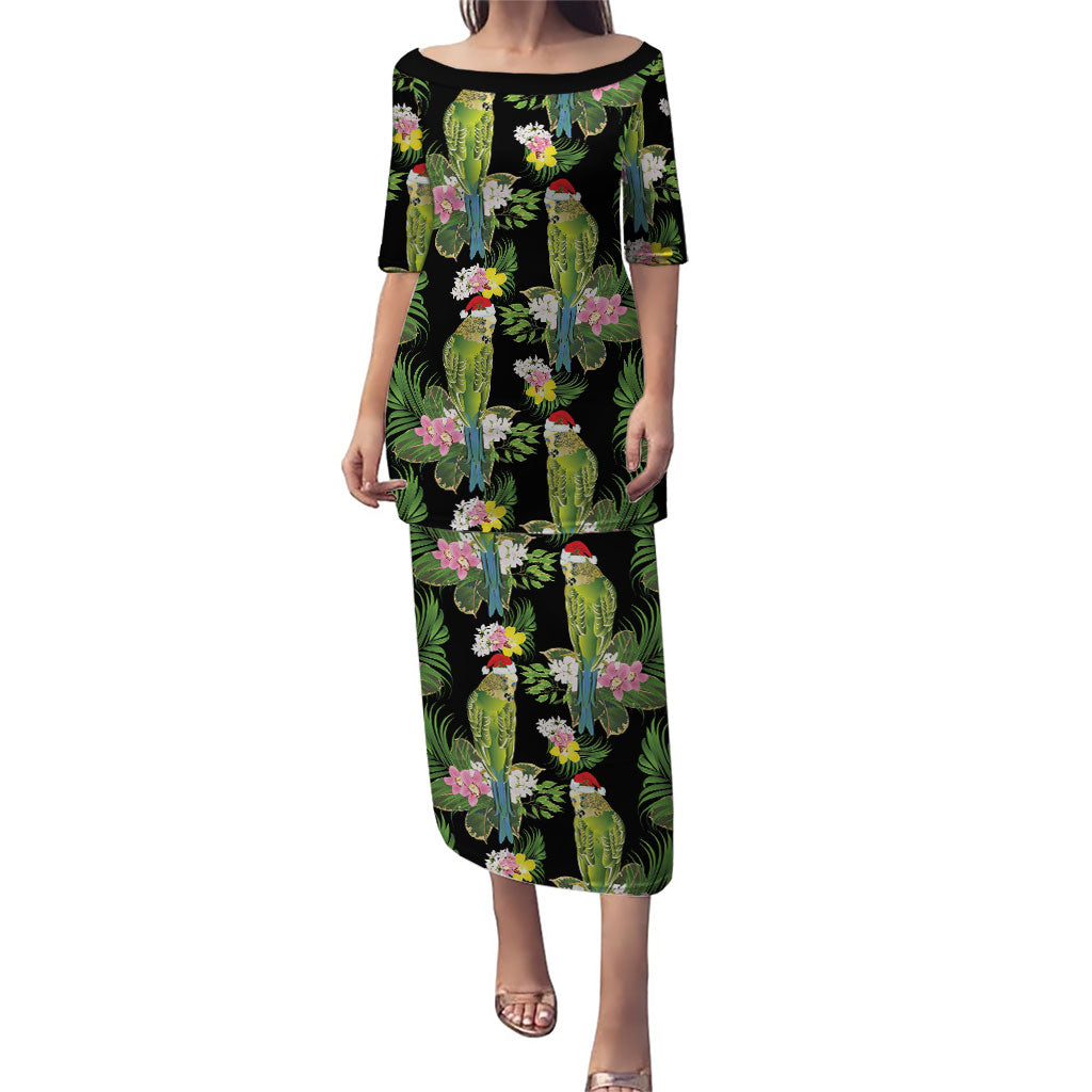 Aussie Santa Budgie Christmas Puletasi Black Parakeet Tropical Floral