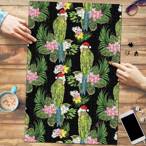 Aussie Santa Budgie Christmas Puzzle Black Parakeet Tropical Floral