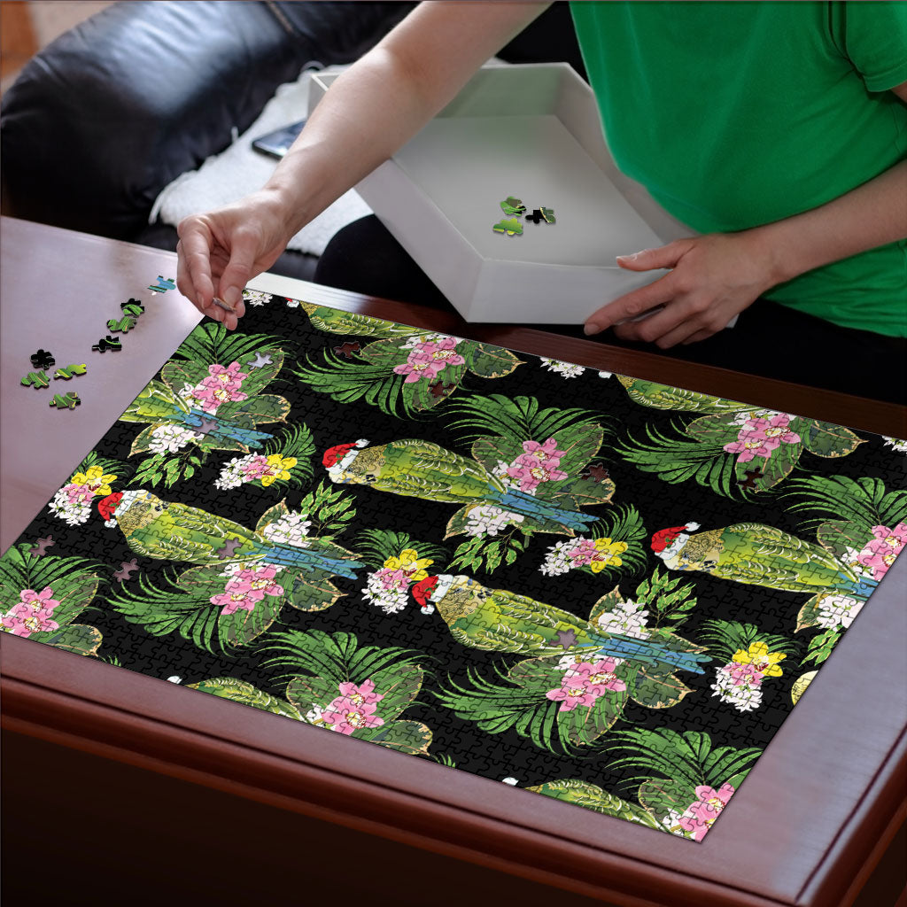 Aussie Santa Budgie Christmas Puzzle Black Parakeet Tropical Floral