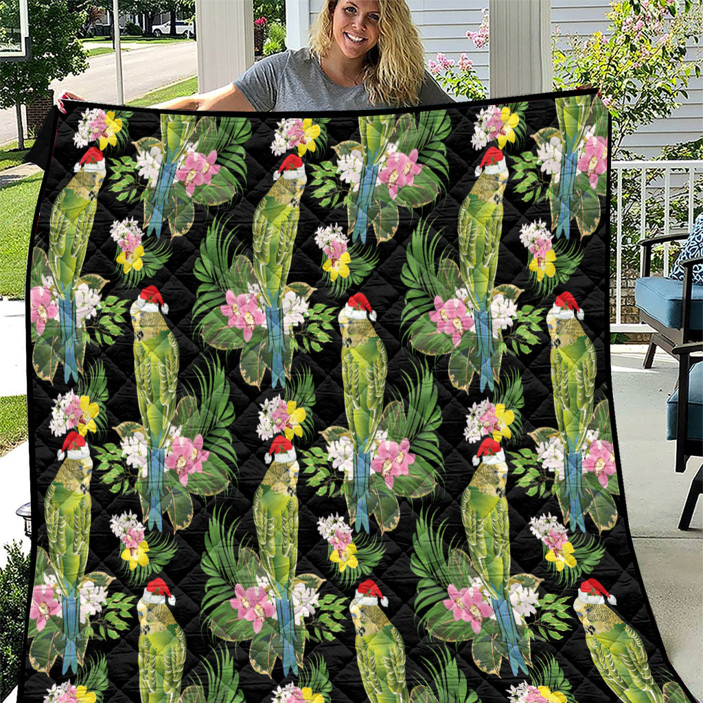 Aussie Santa Budgie Christmas Quilt Black Parakeet Tropical Floral