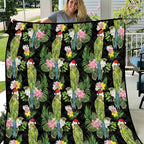 Aussie Santa Budgie Christmas Quilt Black Parakeet Tropical Floral