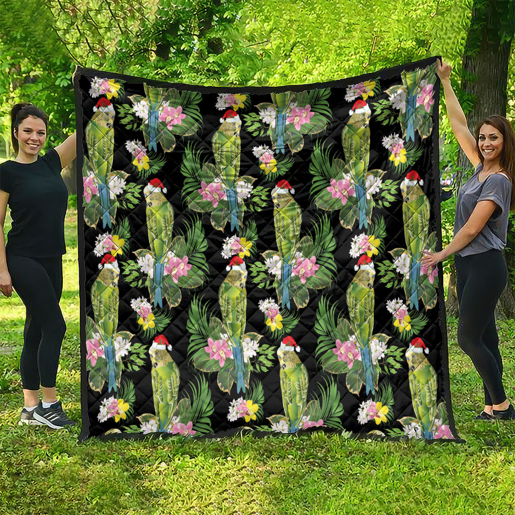 Aussie Santa Budgie Christmas Quilt Black Parakeet Tropical Floral