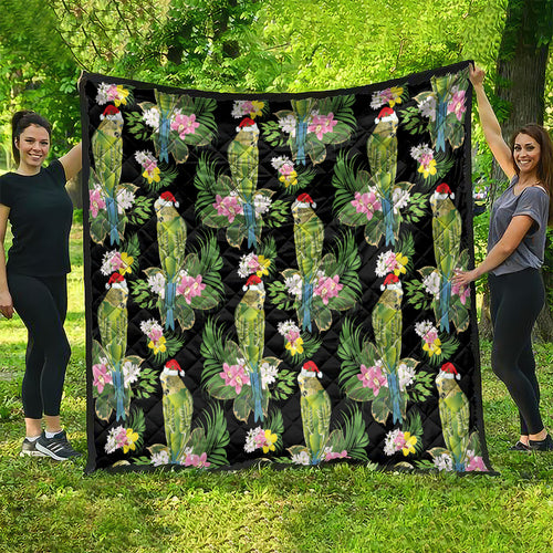 Aussie Santa Budgie Christmas Quilt Black Parakeet Tropical Floral