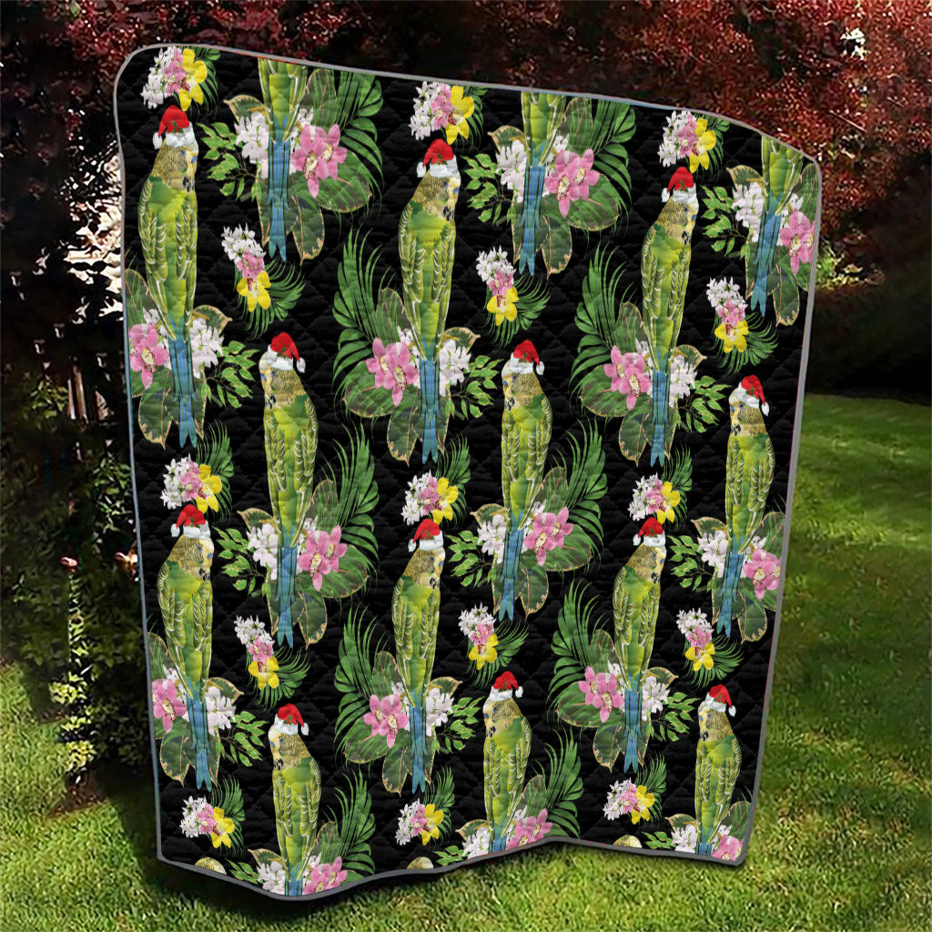 Aussie Santa Budgie Christmas Quilt Black Parakeet Tropical Floral